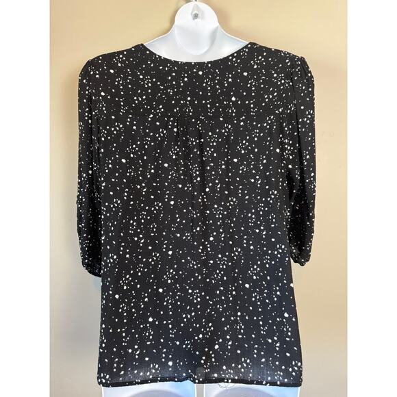 Terra & Sky Black White Speckle Plus Sz 2X Peasant Blouse 3/4 Sleeve V-Neck Boho - Picture 9 of 12